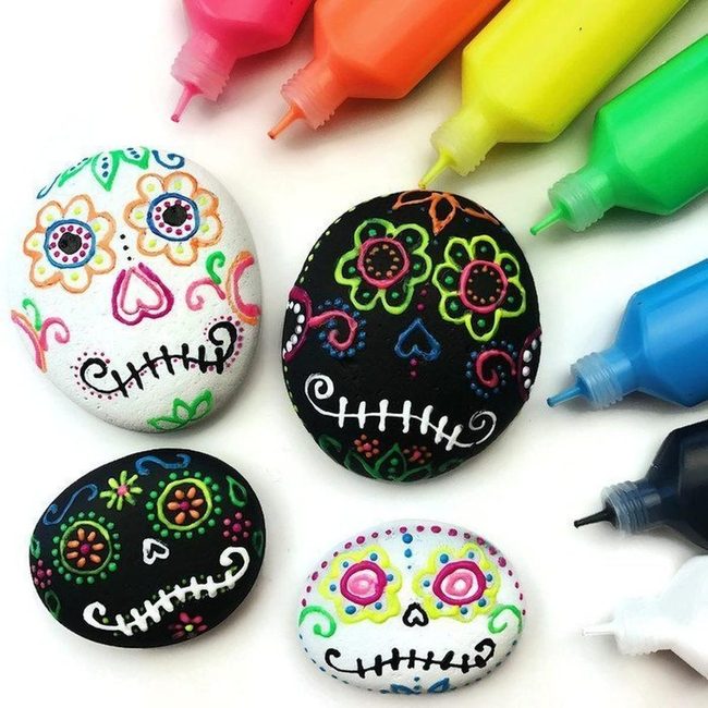Neon Skull Painted Rocks
