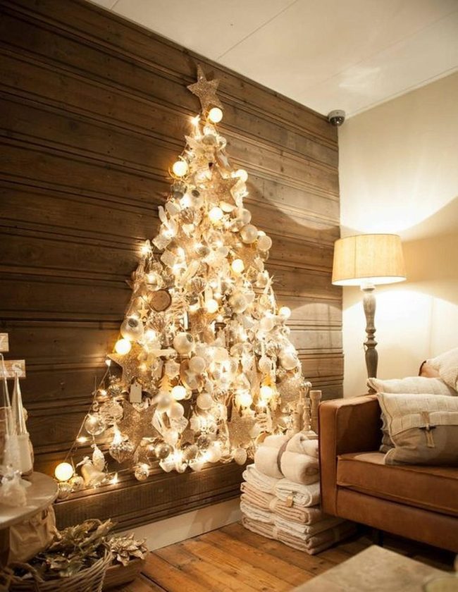 Wooden Wall Trees With Cascading Baubles