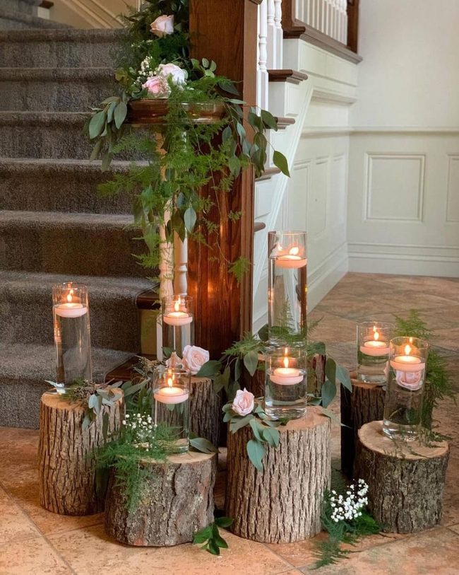 Natural Wood Stumps With Candles