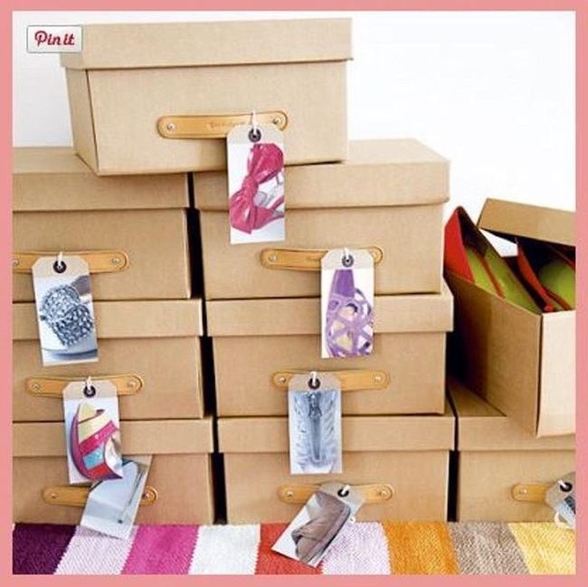 Labeled Shoe Boxes, Neutral Shelves