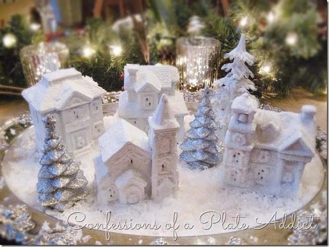 Glittery White Dollar Store Village