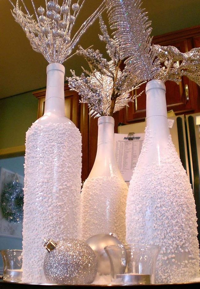 Silver-Wrapped Wine Bottles With Greenery