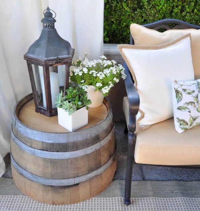 Weathered Barrels, White Cushions