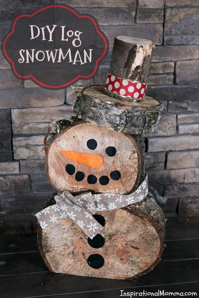 Wooden Log Snowmen Figures