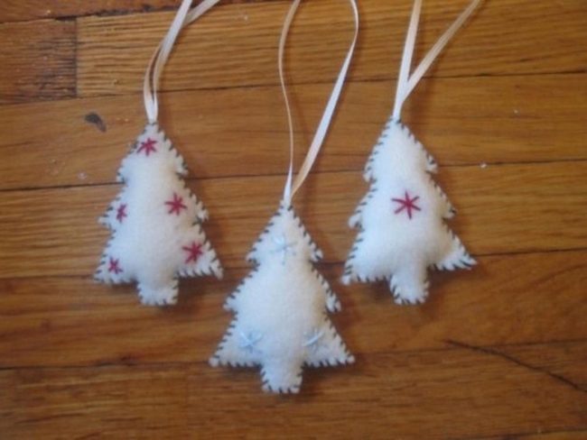 White Felt Trees Stitched Stars