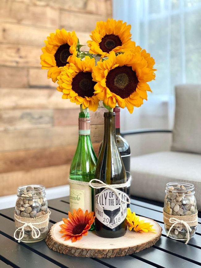 Wrapped Bottles, Fresh Flowers