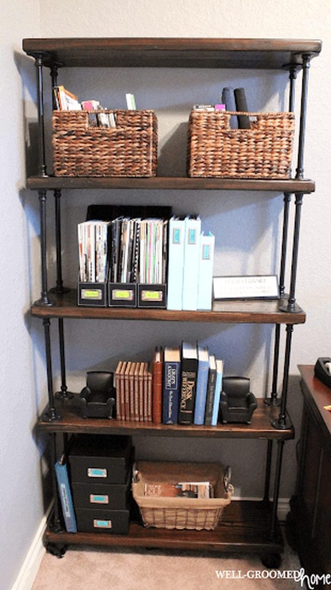 Industrial Pipe Dark Wood Shelving