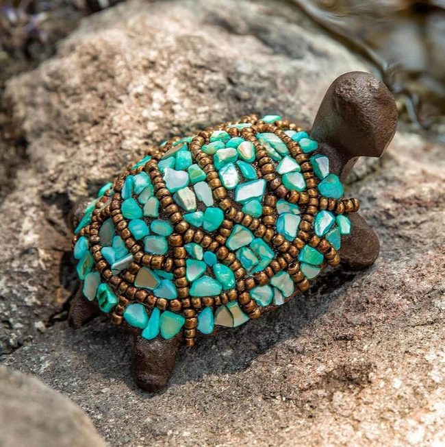 Turquoise Stone Garden Turtle