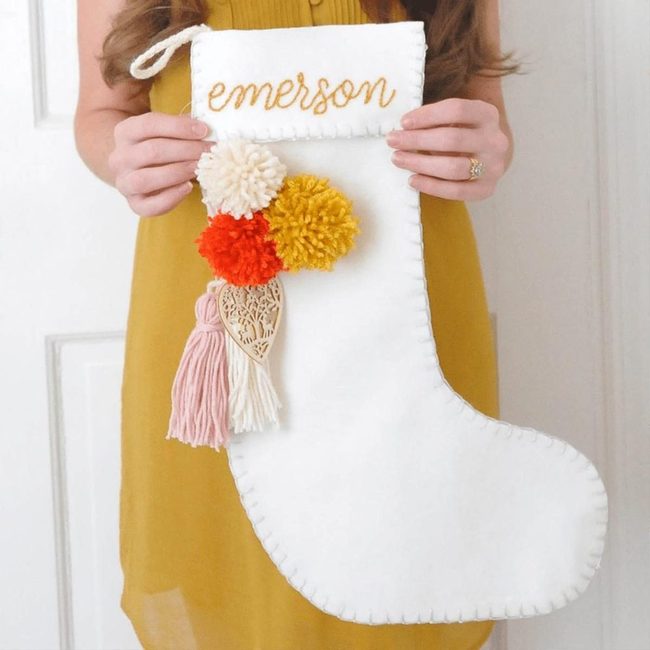 Cream Stocking With Golden Name