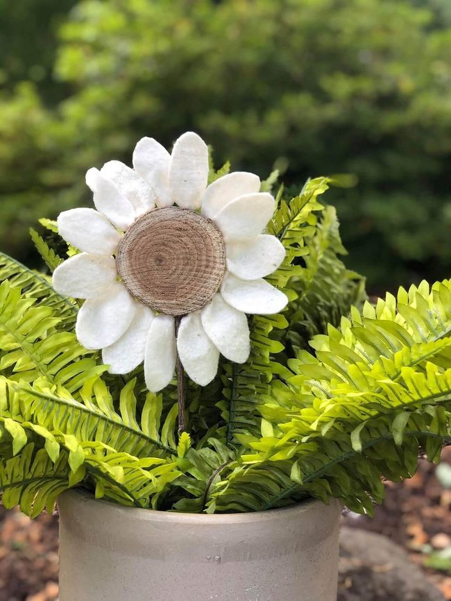 Fabric Flowers On Wood