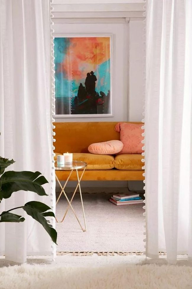 Mustard Sofa Pom-Pom Living Room
