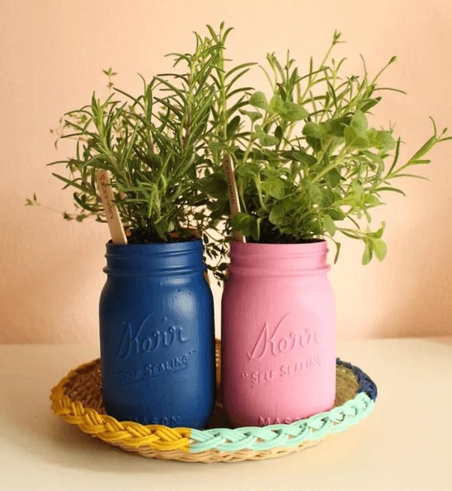 Painted Herb Jars Blue Pink