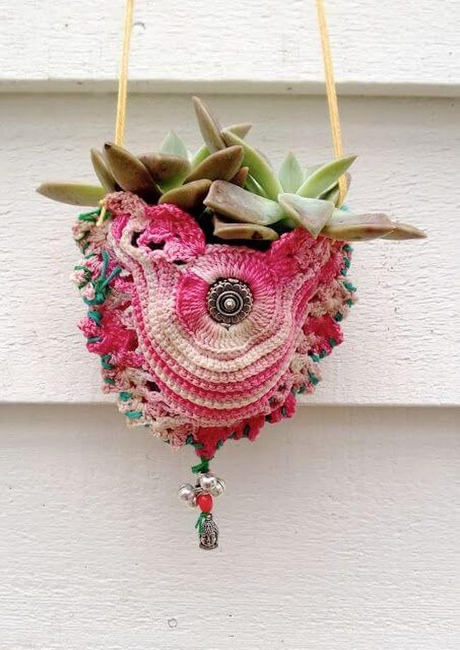 Pink Macramé Heart Planter