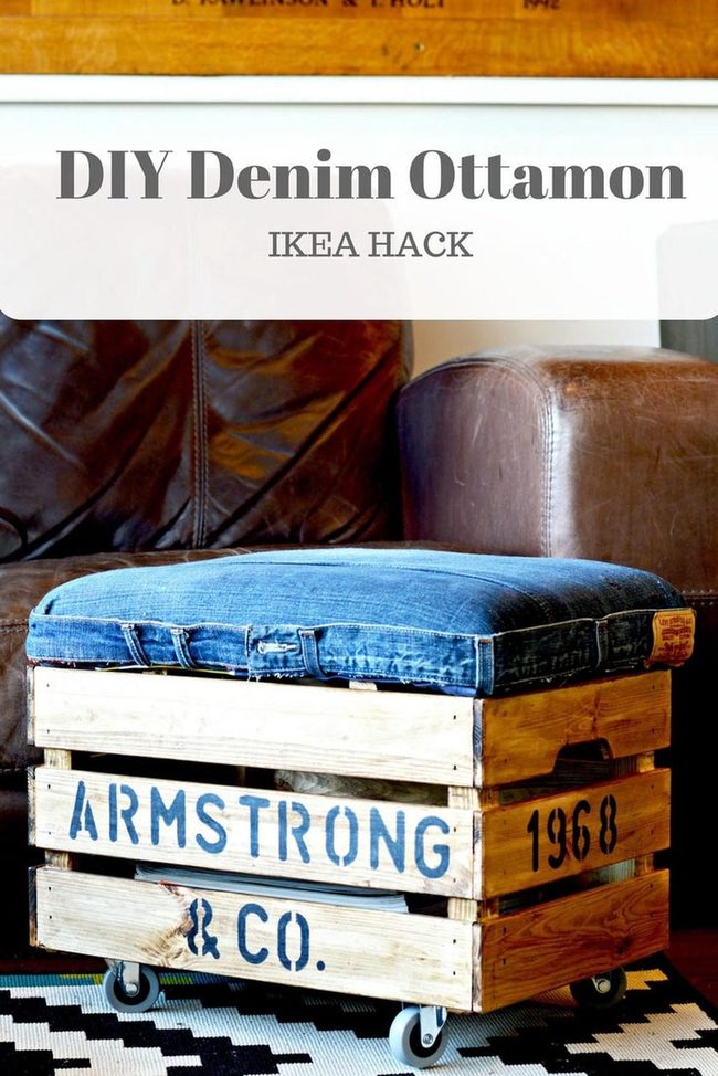 Blue Stamped Crate Ottoman