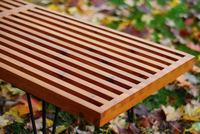 Brown Wood Bench Black Metal