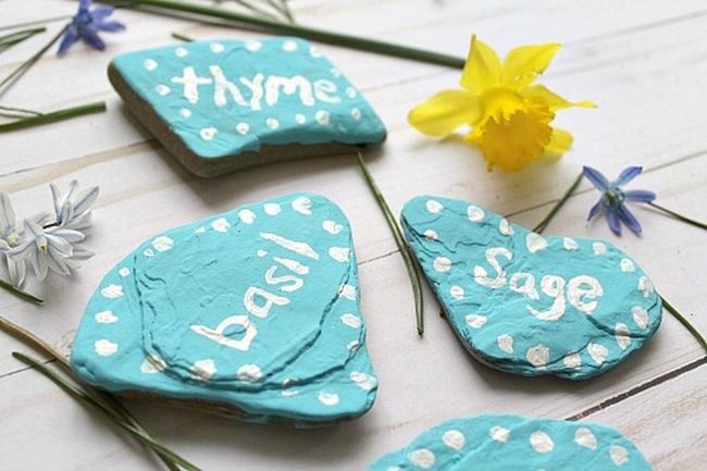 Blue Wooden Herb Markers