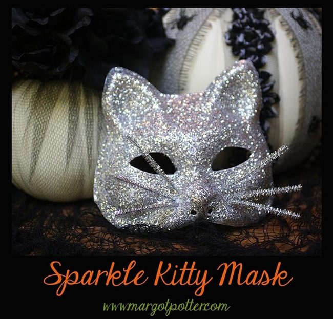 Sequined Cat Mask Black Lace