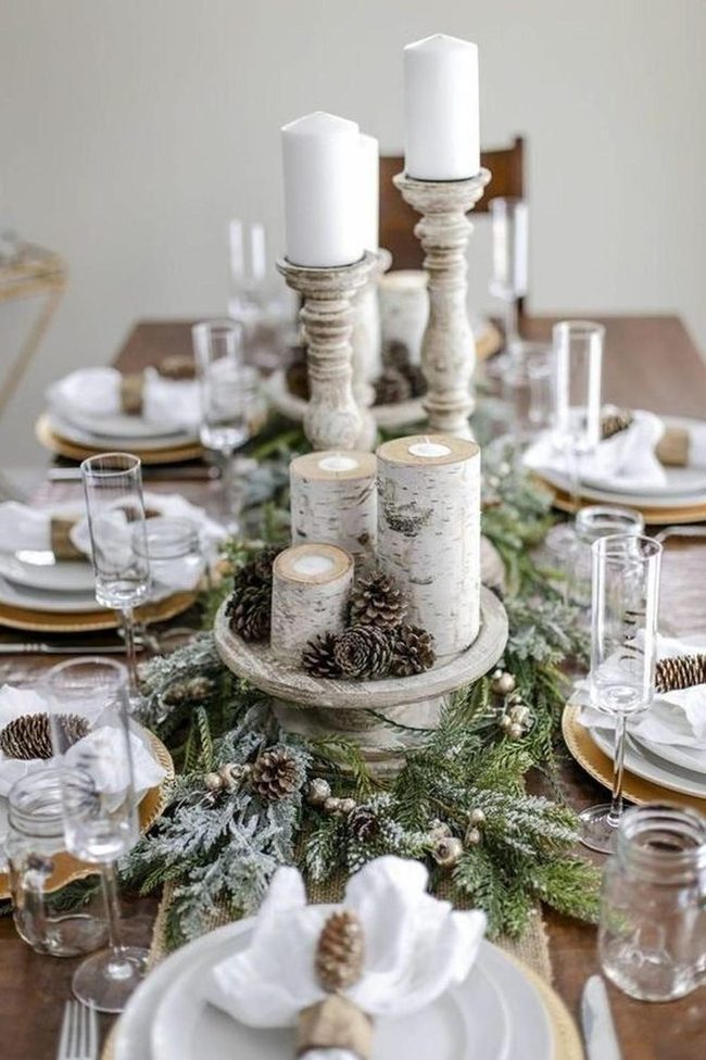 Birch Log Candlelight Winter Table