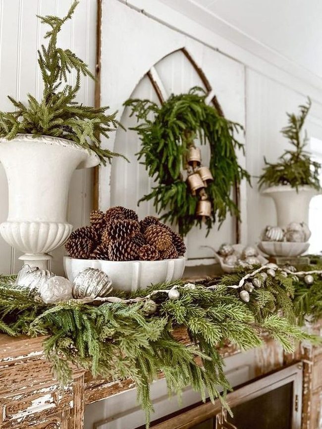Silver Sparkle Pine Mantel