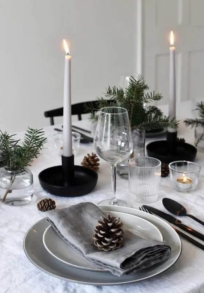 Monochrome Table With Pine Branches