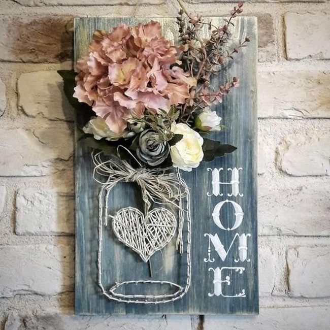 Blue Mason Jar String Art