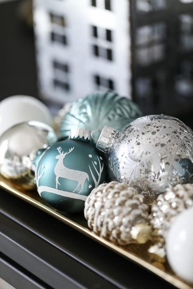 Gold Tray, Silver And Teal Sparkle
