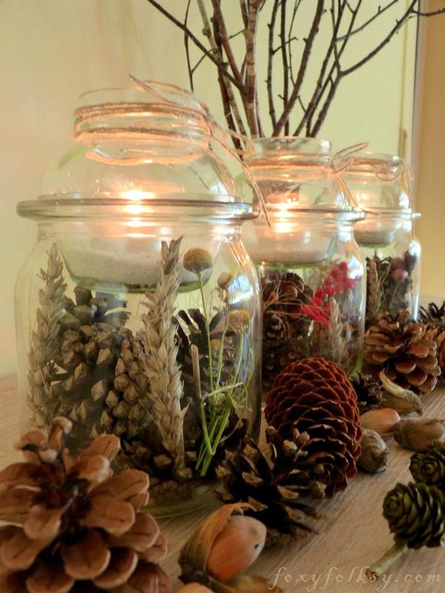 Candlelit Pinecone Centerpiece