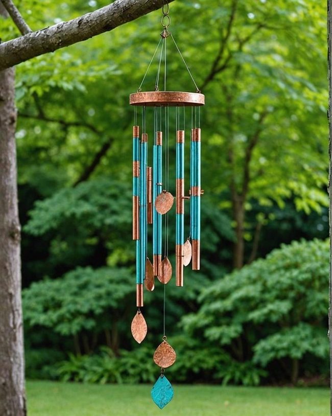 Aged Copper Chimes in Breeze