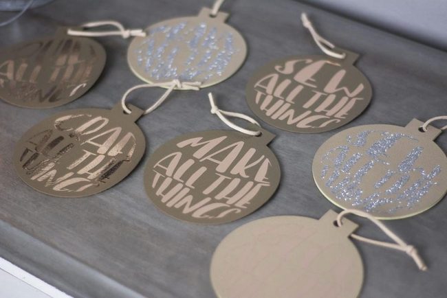 Hand-Lettered Beige Ornaments Silver Sparkle