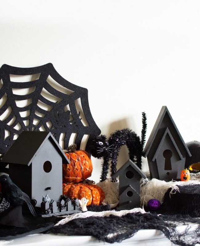 Black Cat, Orange Pumpkins, White Ghosts