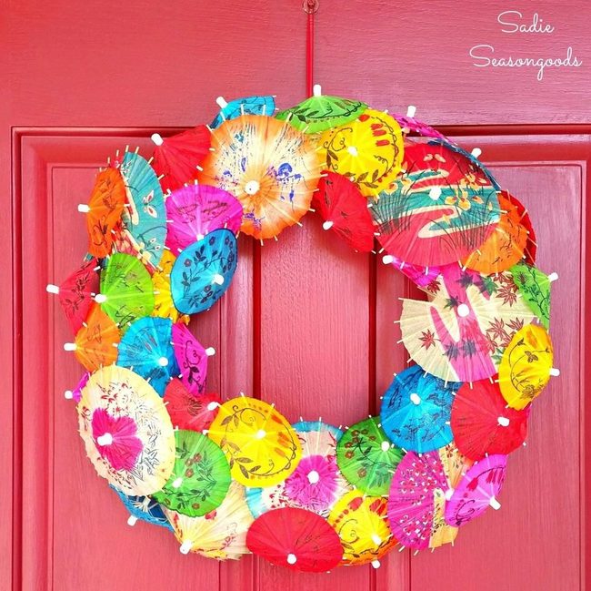 Colorful Paper Umbrellas Red Door