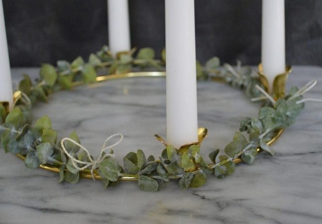 Gold Candles With Leafy Greenery