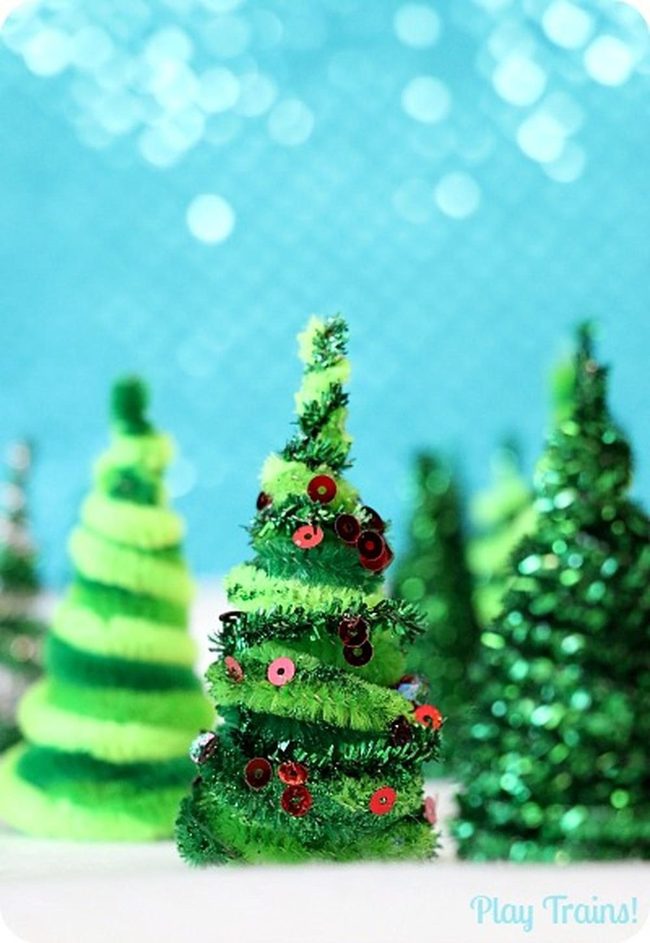 Glittery Green Trees On Blue