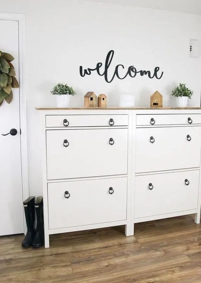 White Cabinets Green Plants Welcome