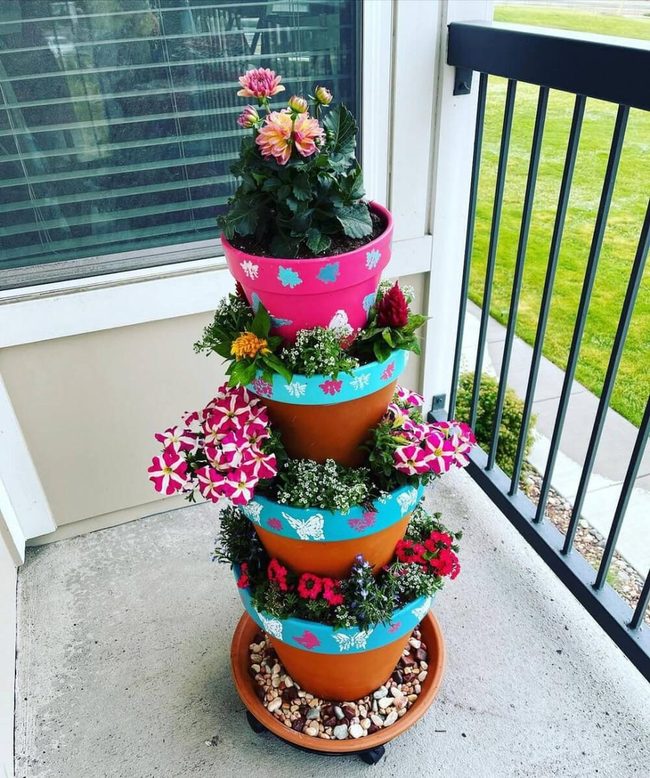 Stacked Pink And Orange Flower Tower