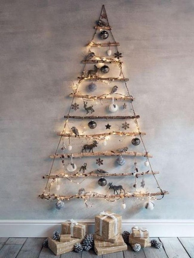 Wooden Branch Triangle With Warm Lights