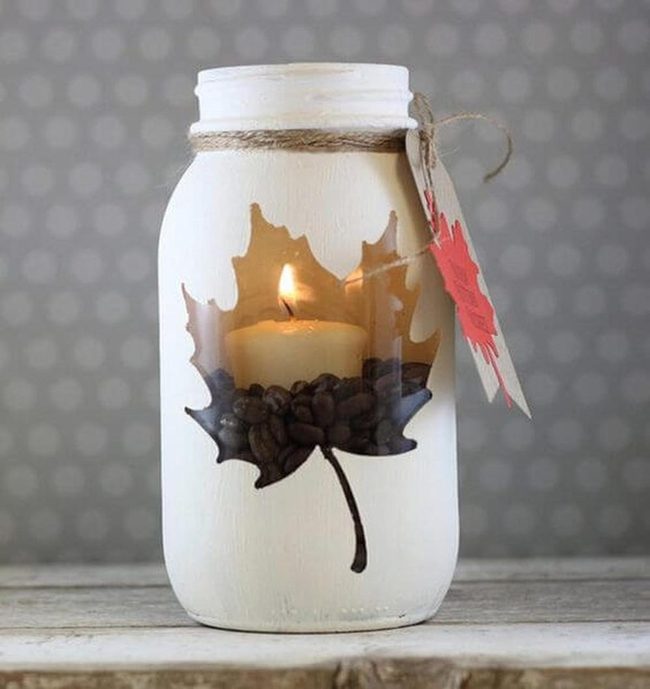 Leaf-Patterned Mason Jar Lights