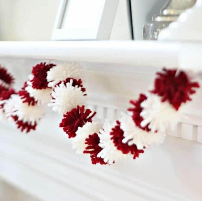 Red And White Yarn Pom-Poms
