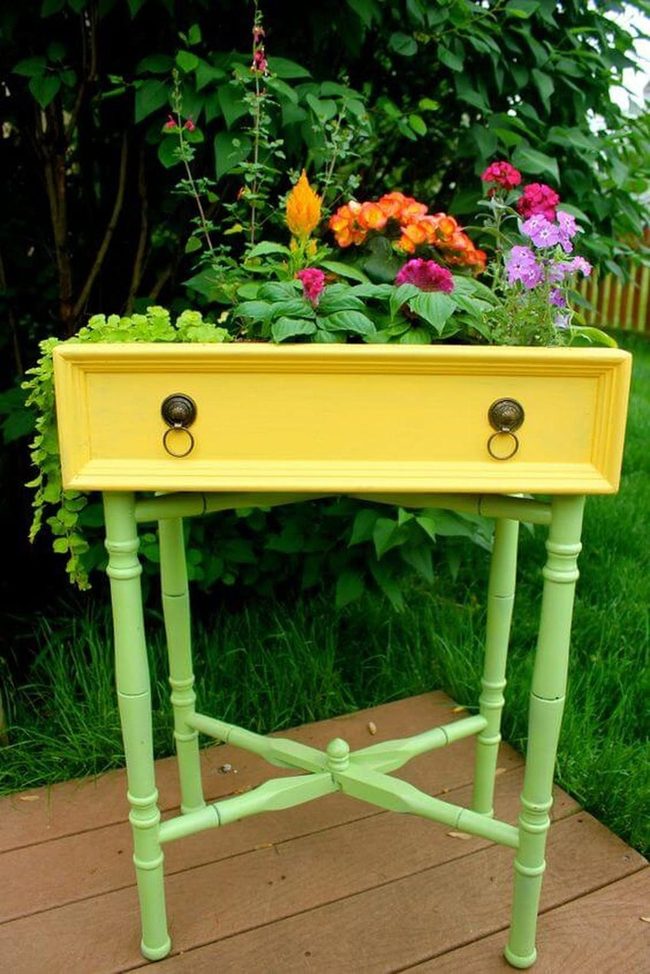 Yellow Drawer Planter With Green Legs