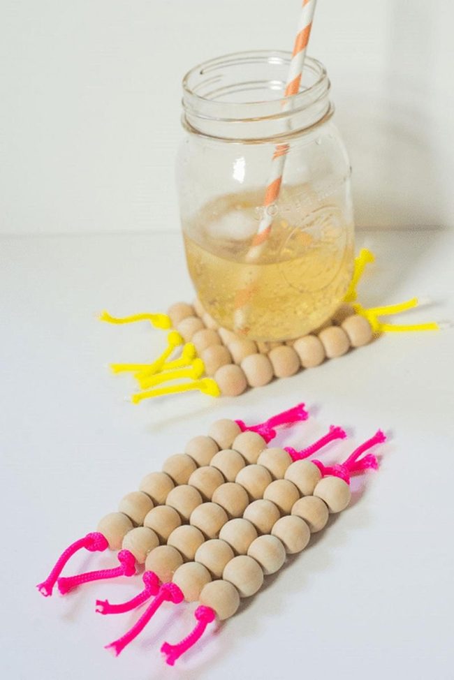 Wooden Beads Pink Yellow Strings