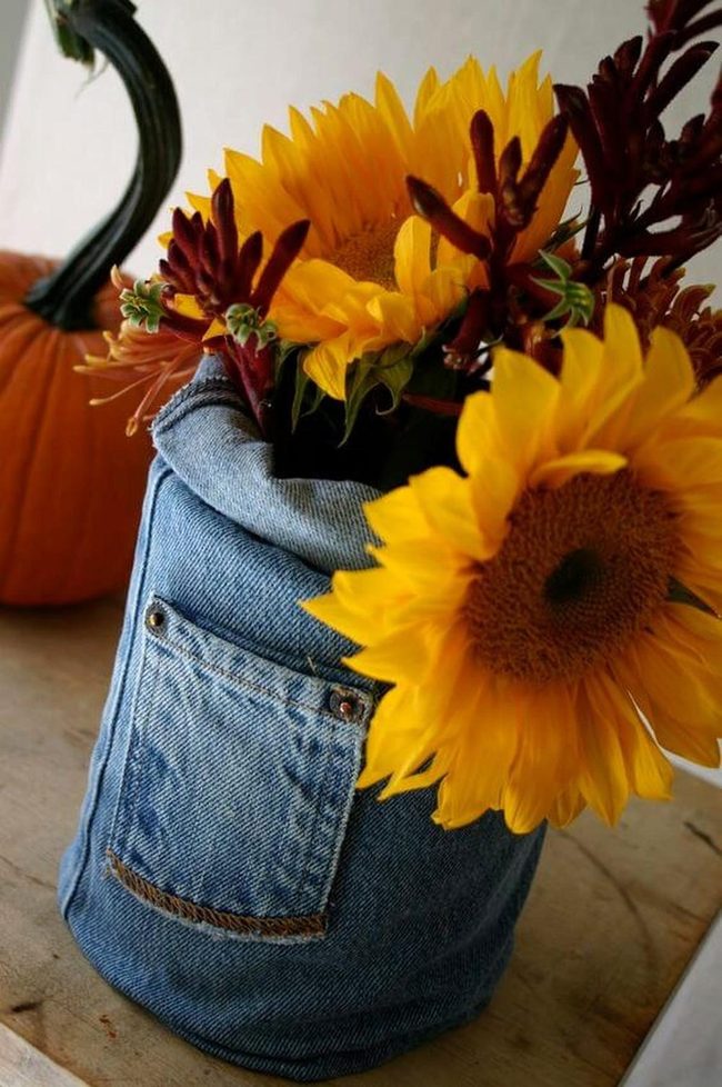 Indigo Denim Sunflower Planter