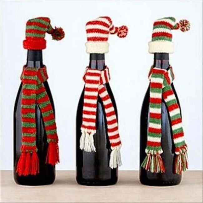 Scarved Wine Bottles In Festive Hats