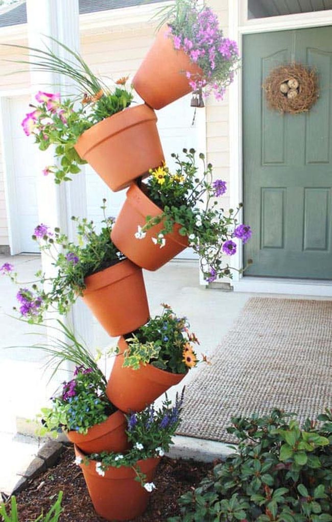 Stacked Terra Cotta Flower Tower
