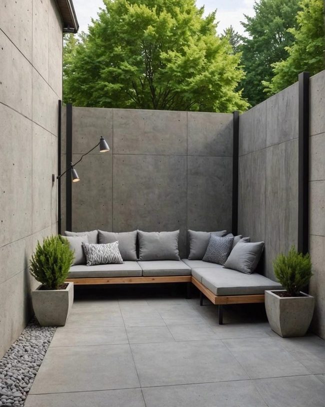 Gray Concrete with Metal Privacy Screen