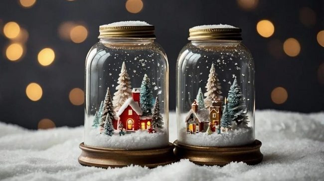 Clear Glass Jars Full Snow