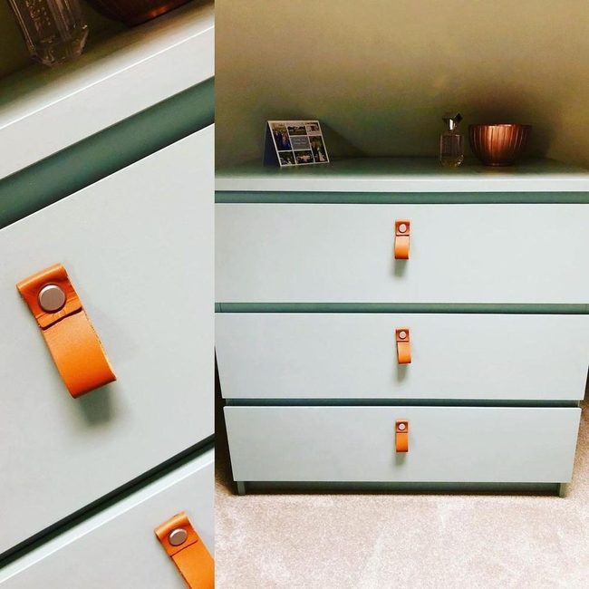 Light Green Dresser, Orange Leather Pulls