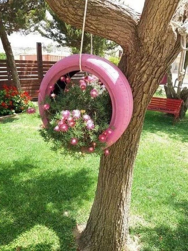 Pink Tire Planter Statement