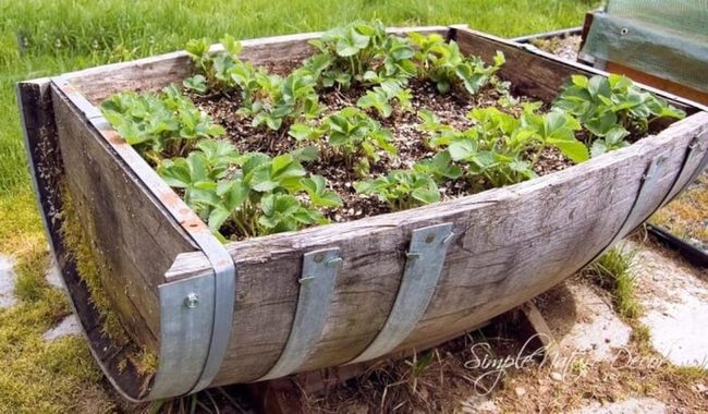Wooden Boat Strawberry Planter