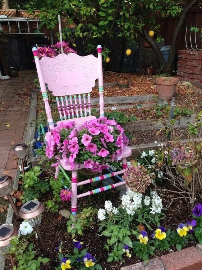Pink Painted Chair Planter
