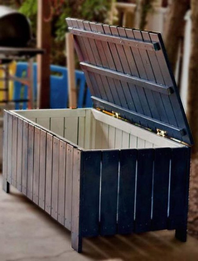 Dark Blue Wooden Storage With Cream Interior